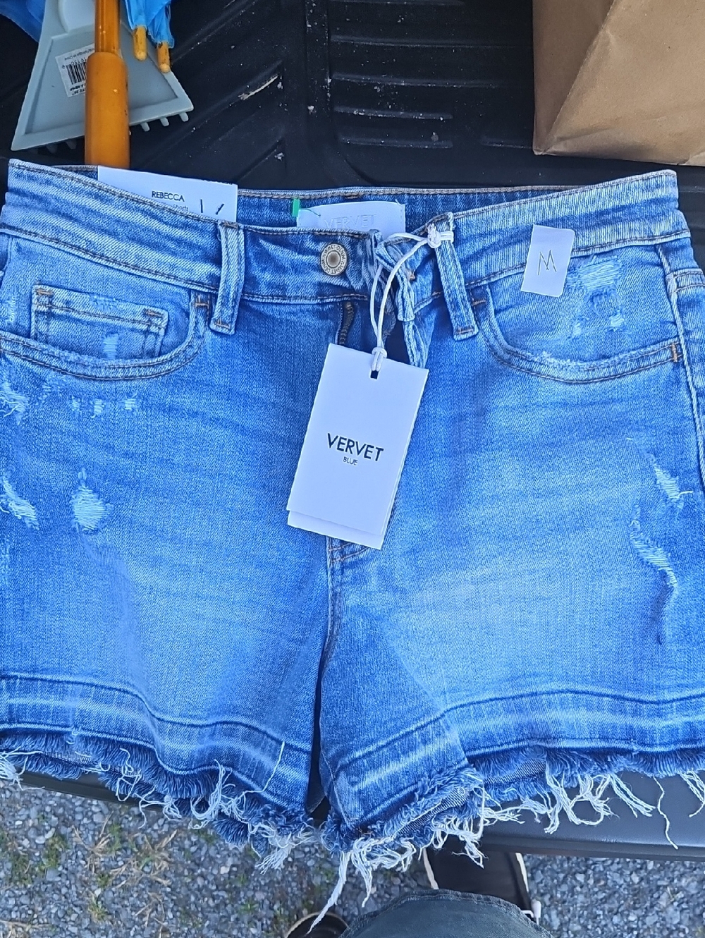 VERVET BY FLYING MONKEY Light Blue Distressed Denim Cutoff Shorts